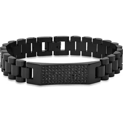 Steeltime Simulated Diamond Link Bracelet In Black