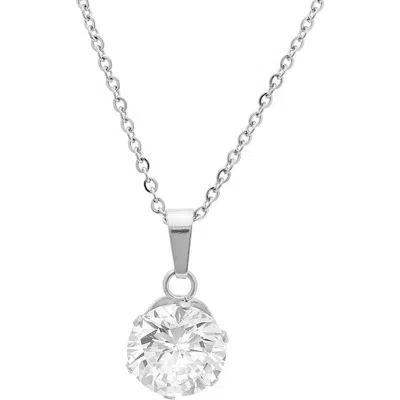 Steeltime Simulated Diamond Solitaire Pendant Necklace In Silver