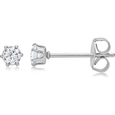 Steeltime Simulated Diamond Solitaire Stud Earrings In Silver