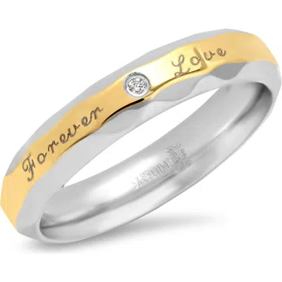 Steeltime Simulated Diamond Two-tone Ring In Silver/gold