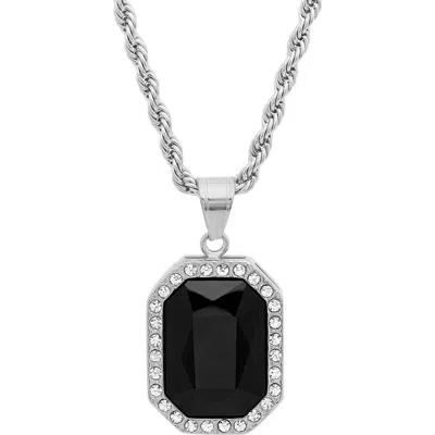 Steeltime Simulated Onyx Pendant Necklace In Silver