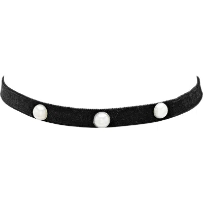 Steeltime Simulated Pearl Velvet Choker Necklace In Black