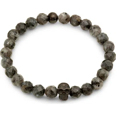 Steeltime Skull Bead Stretch Bracelet In Black