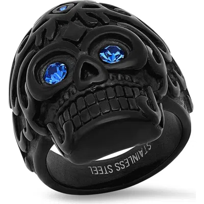 Steeltime Skull Ion Plated Stainless Steel Ring In Black