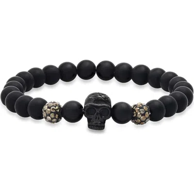 Steeltime Skull Lava Bead Bracelet In Black