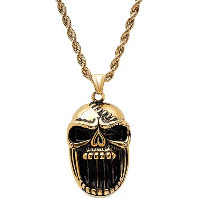 Steeltime Skull Pendant Necklace In Gold