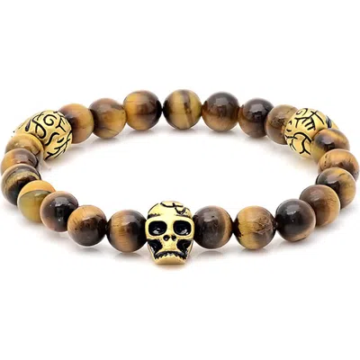 Steeltime Skull Tiger's Eye Stretch Bracelet In Multi