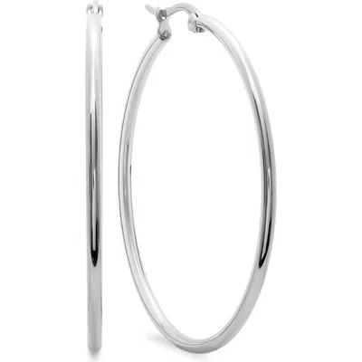 Steeltime Slim Hoop Earrings In Silver