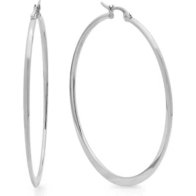Steeltime Slim Hoop Earrings In Silver
