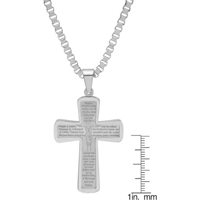 Steeltime Spanish Lord's Prayer Cross Pendant Necklace In Silver