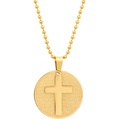 Steeltime Spanish Lord's Prayer Medallion Pendant Necklace In Gold