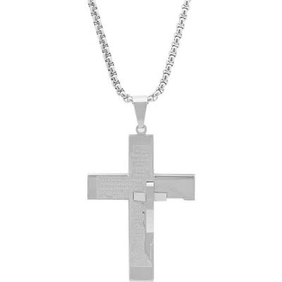 Steeltime Spanish Padre Nuestro Cross Pendant Necklace In Silver