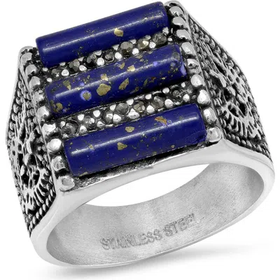 Steeltime Stainless Steel Agate Ring In Multi