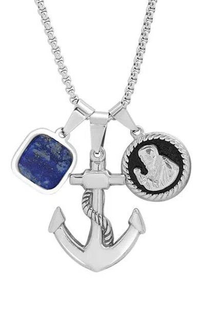 Steeltime Stainless Steel Anchor Pendant Necklace In Silver