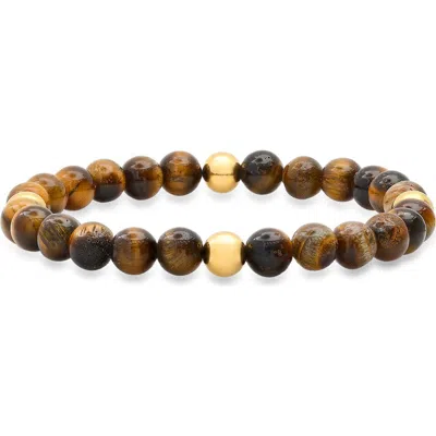 Steeltime Stainless Steel & Tiger's Eye Bead Bracelet In Brown