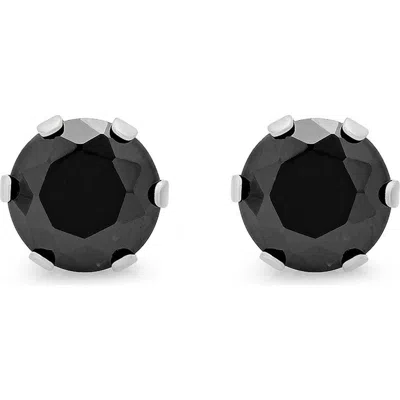 Steeltime Stainless Steel Black Stone Stud Earrings