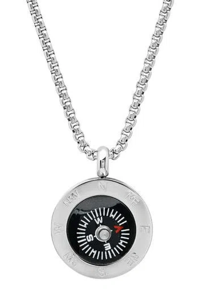 Steeltime Stainless Steel Compass Pendant Necklace In Metallic