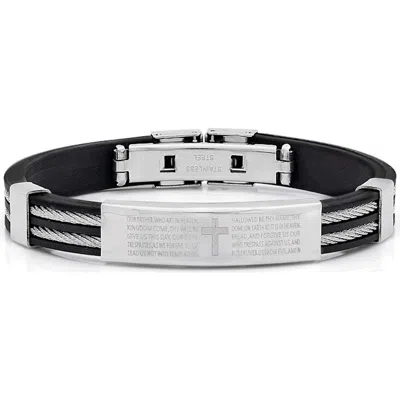 Steeltime Stainless Steel Cross Id Plate Bracelet In Multi