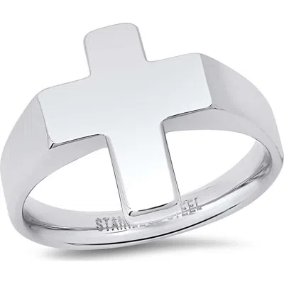 Steeltime Stainless Steel Cross Ring In Silver