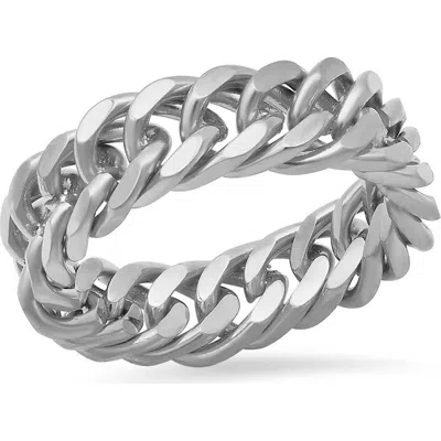 Steeltime Stainless Steel Curb Chain Ring In Silver
