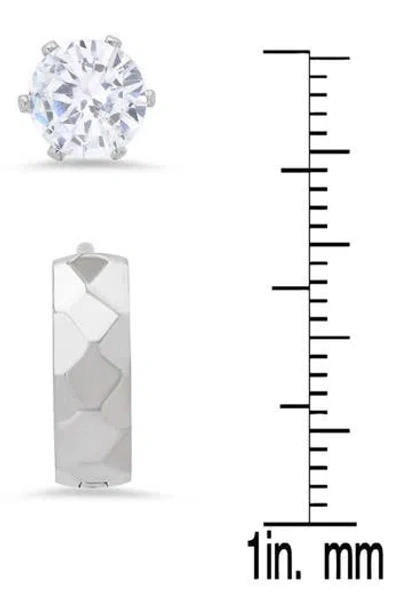 Steeltime Stainless Steel Cz Stud & Huggie Hoop Earrings In Metallic