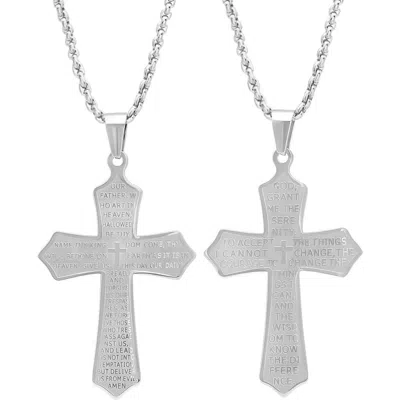Steeltime Stainless Steel Double Sided Prayer Cross Pendant In Silver