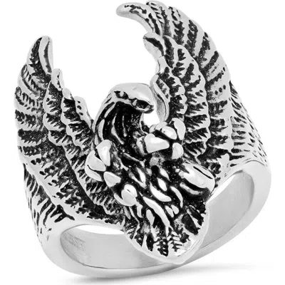 Steeltime Stainless Steel Eagle Ring In Silver