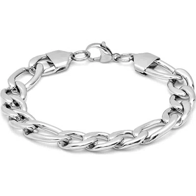 Steeltime Stainless Steel Figaro Link Bracelet In Metallic