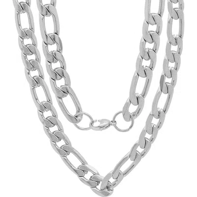 Steeltime Stainless Steel Figaro Link Necklace In Silver