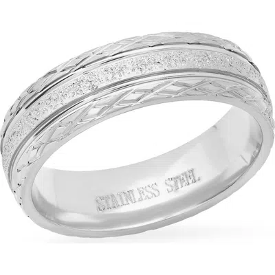 Steeltime Stainless Steel Glitter Ring In Metallic