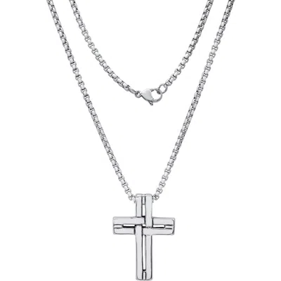 Steeltime Stainless Steel Interlocking Cross Pendant Necklace In Silver