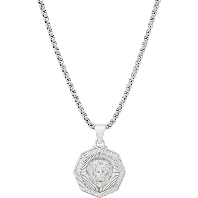 Steeltime Stainless Steel Lion Head Pendant Necklace In Silver