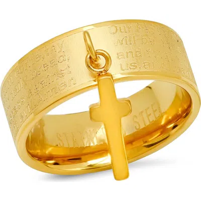 Steeltime Stainless Steel Lord's Prayer Cross Band Ring In Gold