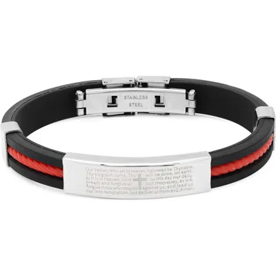 Steeltime Stainless Steel Lord's Prayer Rubber Strap Bracelet In Multi