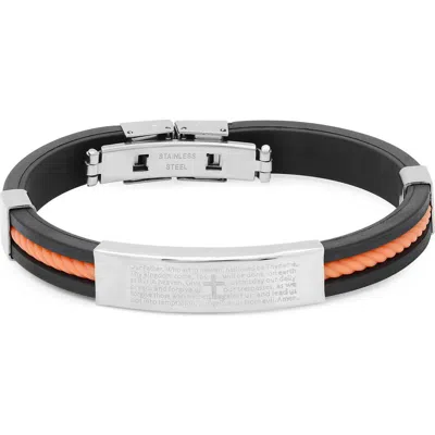 Steeltime Stainless Steel Lord's Prayer Rubber Strap Bracelet In Multi
