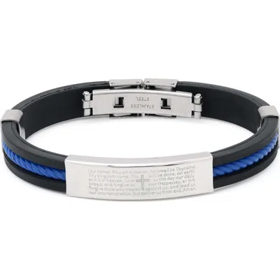 Steeltime Stainless Steel Lord's Prayer Rubber Strap Bracelet In Blue