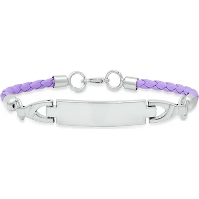 Steeltime Stainless Steel Purple Faux Leather Id Bracelet