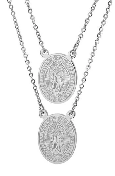 Steeltime Stainless Steel Religious Layered Pendant Necklace In Silver