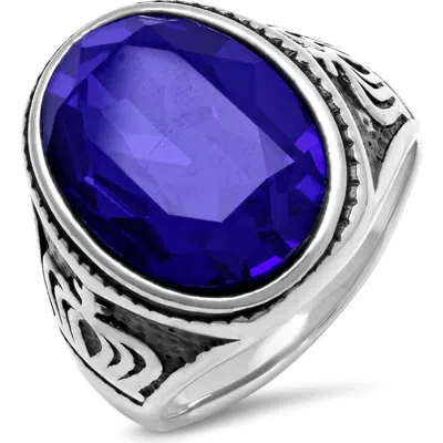 Steeltime Stainless Steel Ring In Silver/ Blue