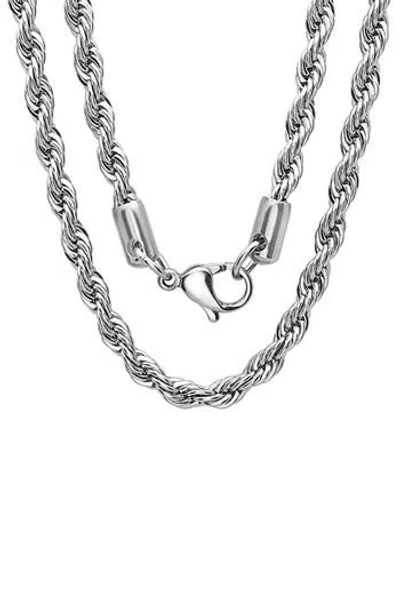 Steeltime Stainless Steel Rope Chain Necklace In Silver