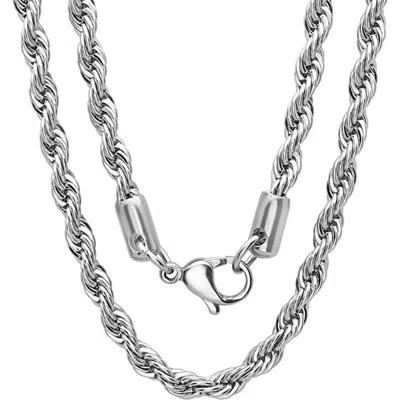 Steeltime Stainless Steel Rope Chain Necklace In Silver