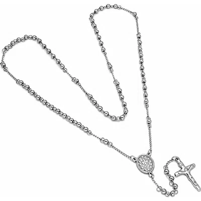 Steeltime Stainless Steel Rosary Necklace In Silver
