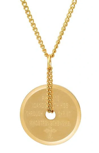Steeltime Stainless Steel Shield Pendant Necklace In Gold