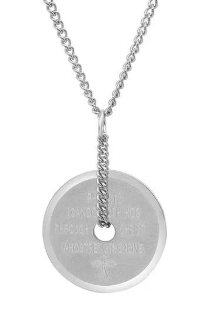 Steeltime Stainless Steel Shield Pendant Necklace In White