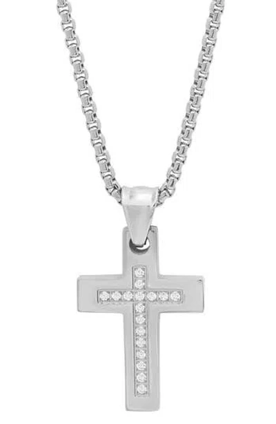 Steeltime Stainless Steel Simulated Diamond Cross Pendant Necklace In Pattern