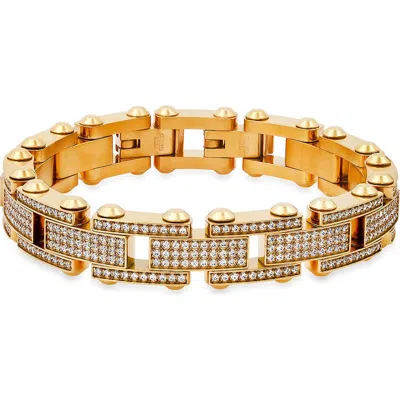 Steeltime Stainless Steel Simulated Diamond Studded Link Bracelet In Gold