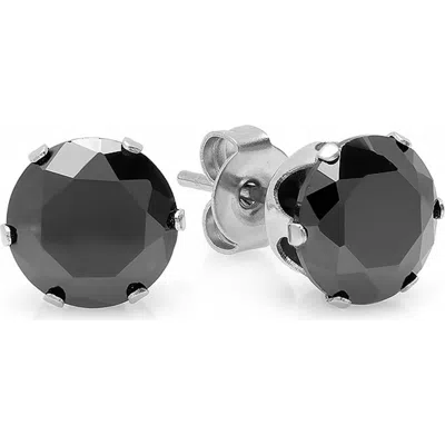 Steeltime Stainless Steel Simulated Stone Stud Earrings In Black