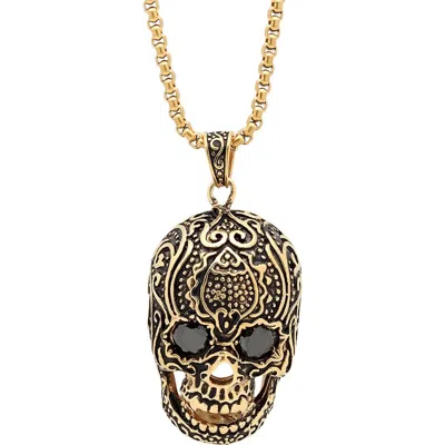 Steeltime Stainless Steel Skull Pendant Necklace In Gold