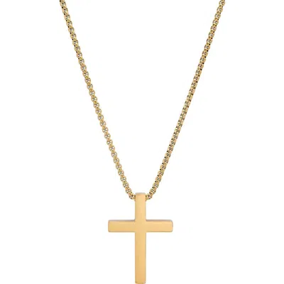 Steeltime Stainless Steel Square Cross Pendant Necklace In Gold
