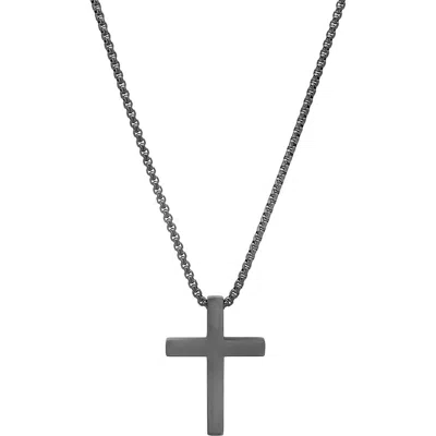 Steeltime Stainless Steel Square Cross Pendant Necklace In Metallic